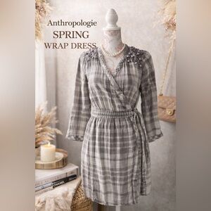 Anthropologie lavender plaid cotton Saturday Sunday wrap mini dress, sz Small